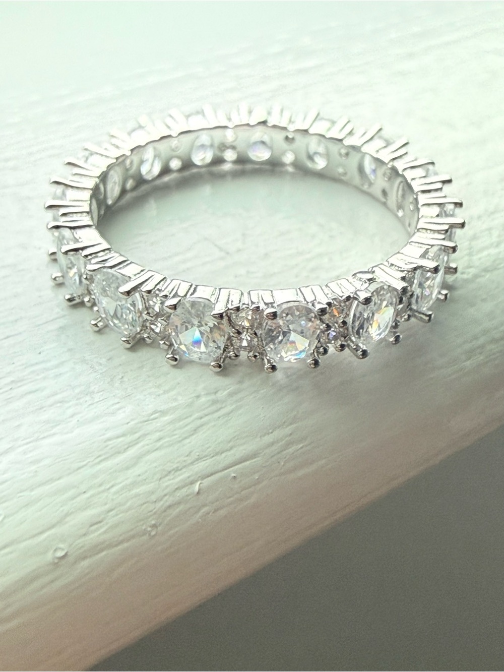 NEW! 14k White Gold Plated Crystal Eternity Band Ring - 9.5